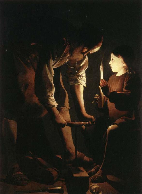 LA TOUR, Georges de Christ with Saint Joseph in the Carpenter's Shop Sweden oil painting art